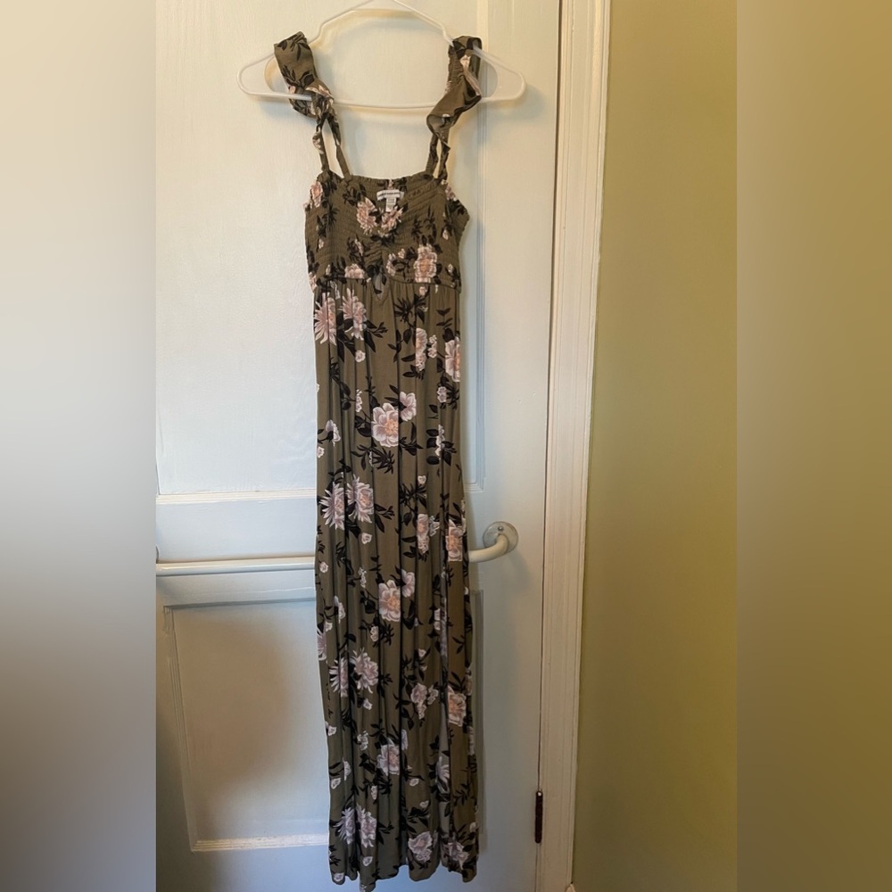 American Eagle Outfitters Olive and Pink Floral Maxi Dress